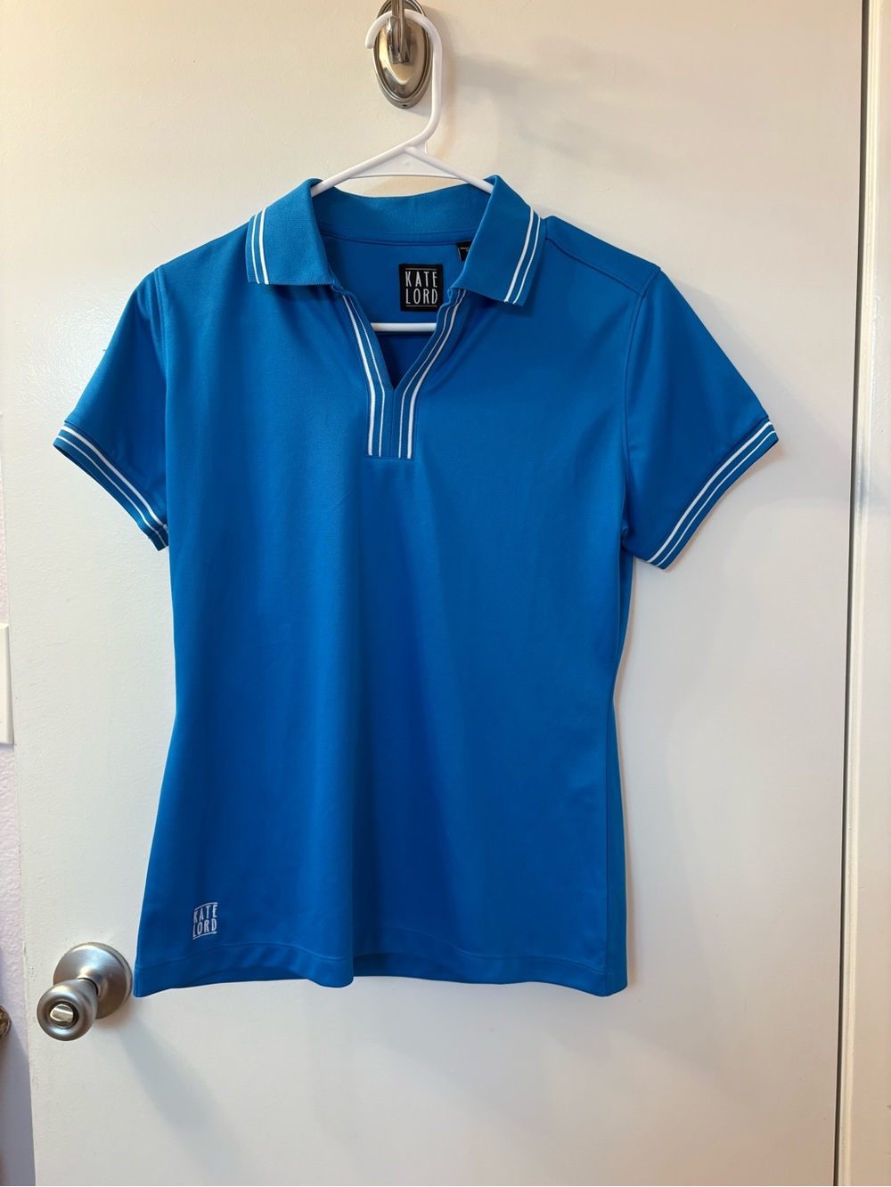 Kate Lord Bright Blue Polo Top with White Trim Like New/PTP 18/L 25